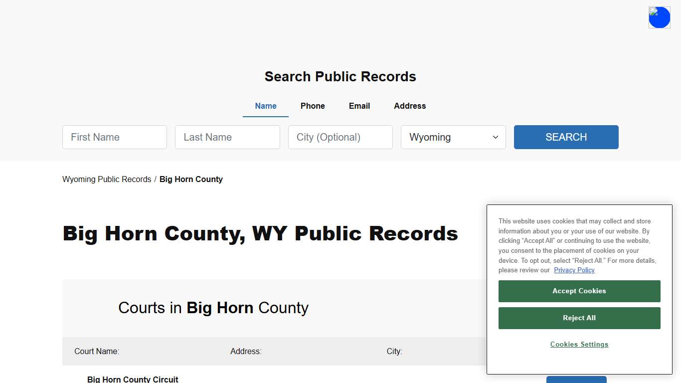 Big Horn County, WY Public Court, Arrest and Inmate Records - ThePublicIndex
